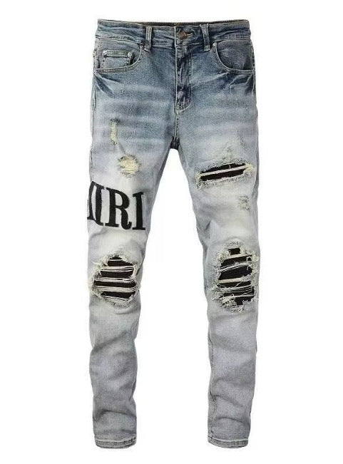 Amiri Slim Fit Embroidered Patch Denim Pants for Men