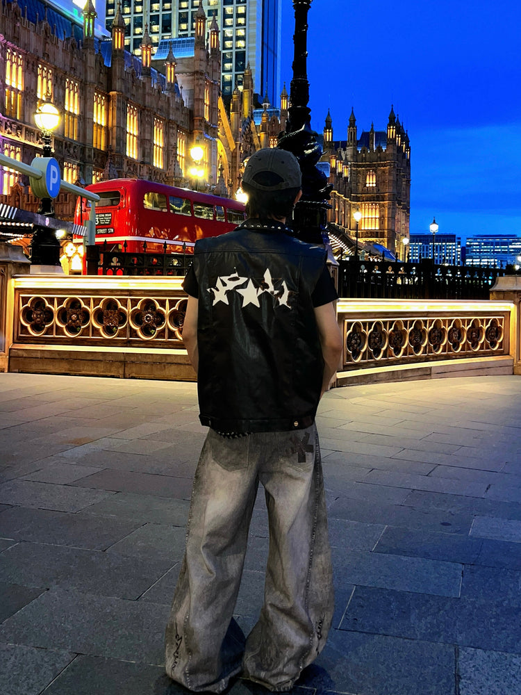 Baggy Unisex Dirty-Dye 3D Printed Denim Pants