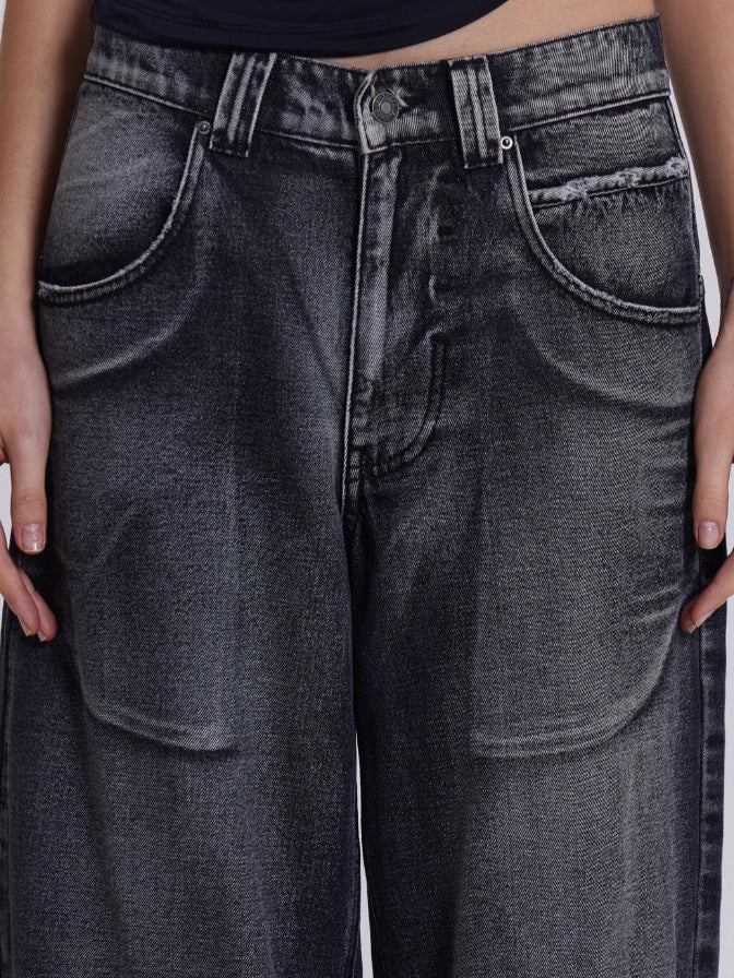 Distressed Wing print Loose wide-leg jeans