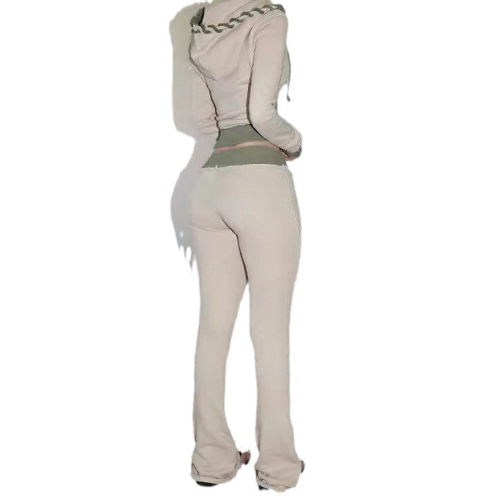 Fashion Color-Block Knit Sweatshirt and Long Pants Set