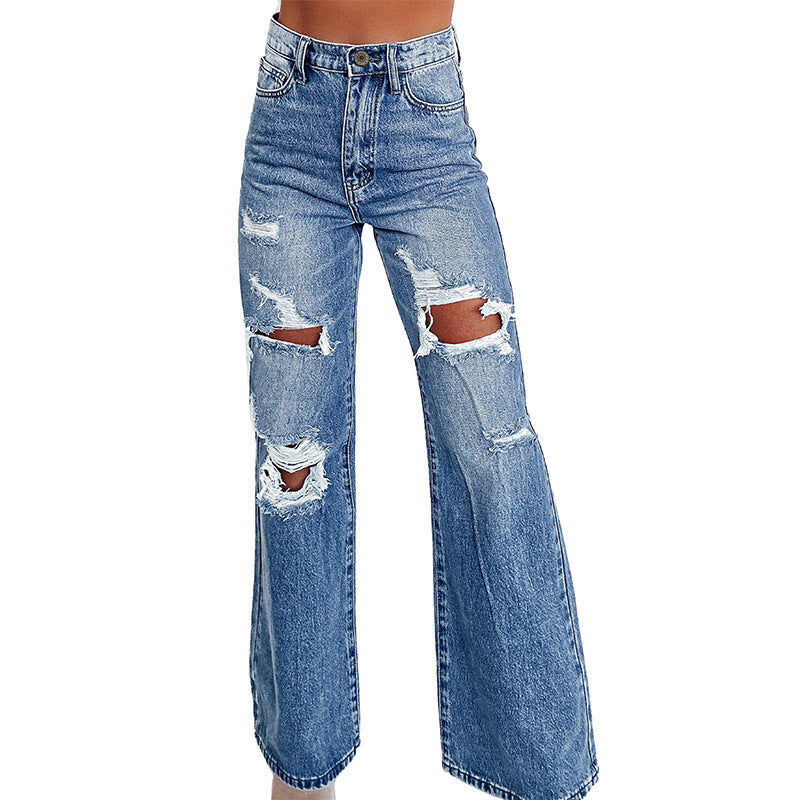 High-waisted denim pants for women