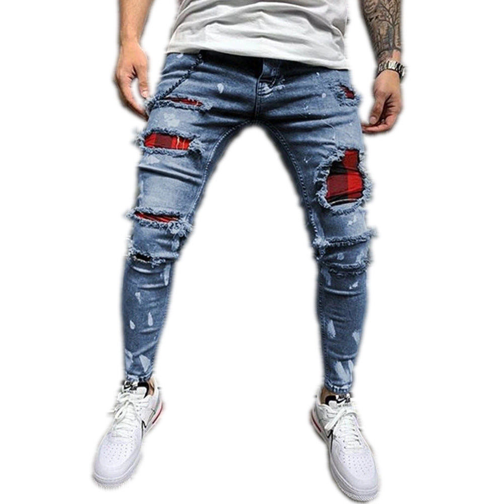 Stretch Ripped Patch Slim Fit Jeans