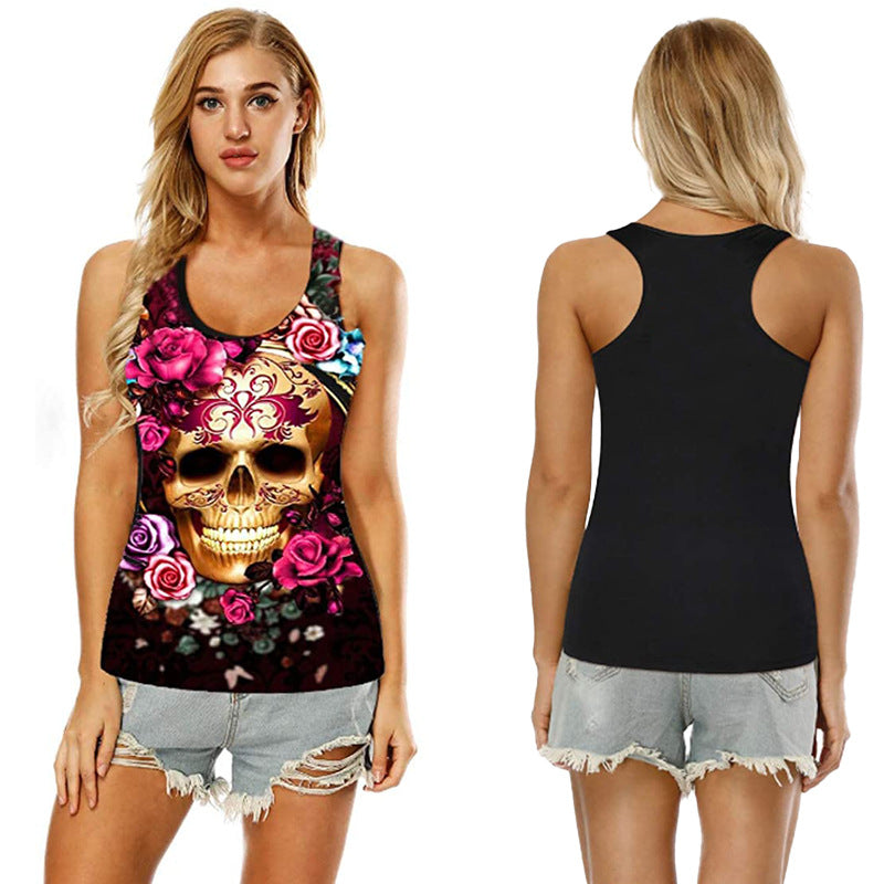 Women's Sleeveless 3D Printed Slim Fit T-Shirt