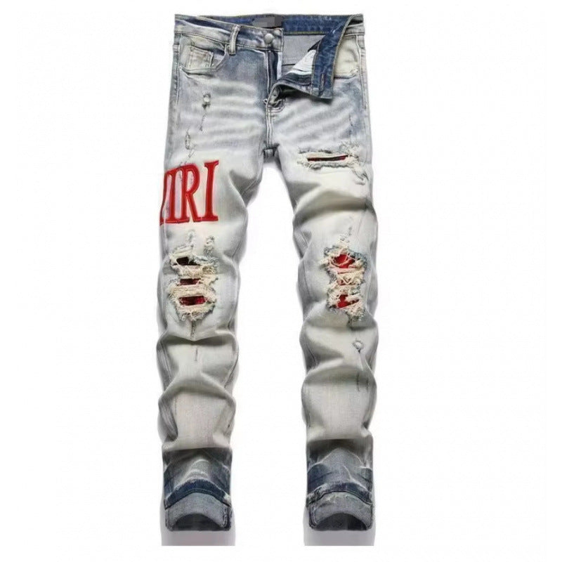Amiri Straight-leg patchwork embroidered jeans