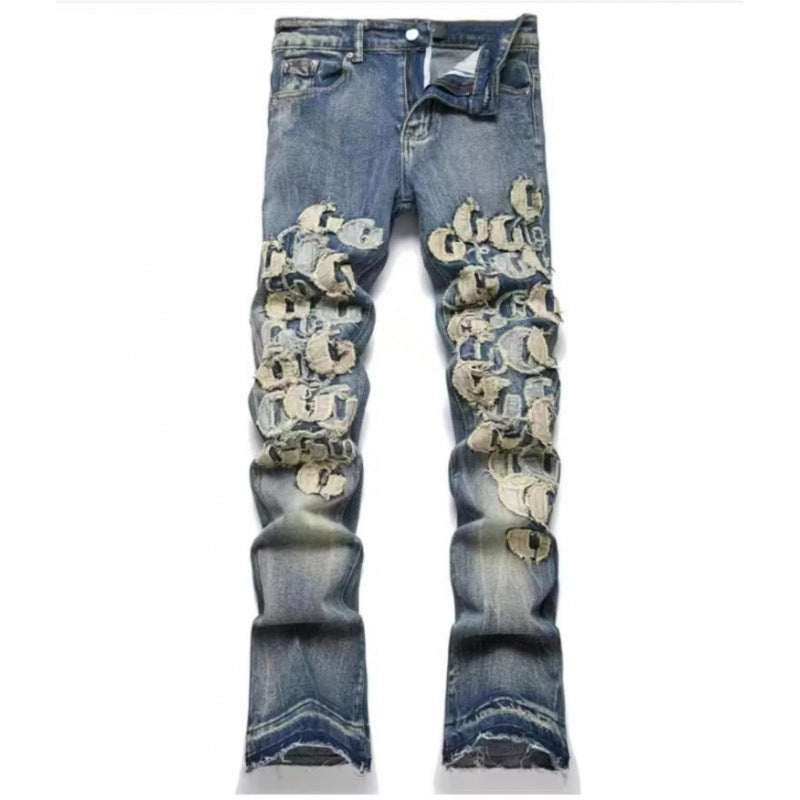 Amiri Straight-leg patchwork embroidered jeans