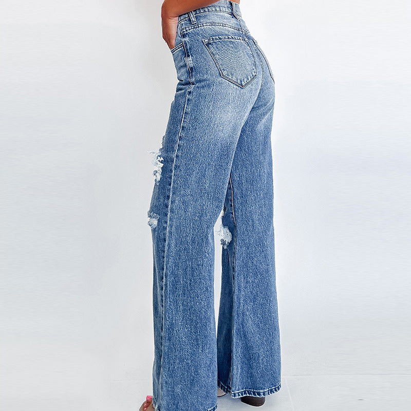 High-waisted denim pants for women