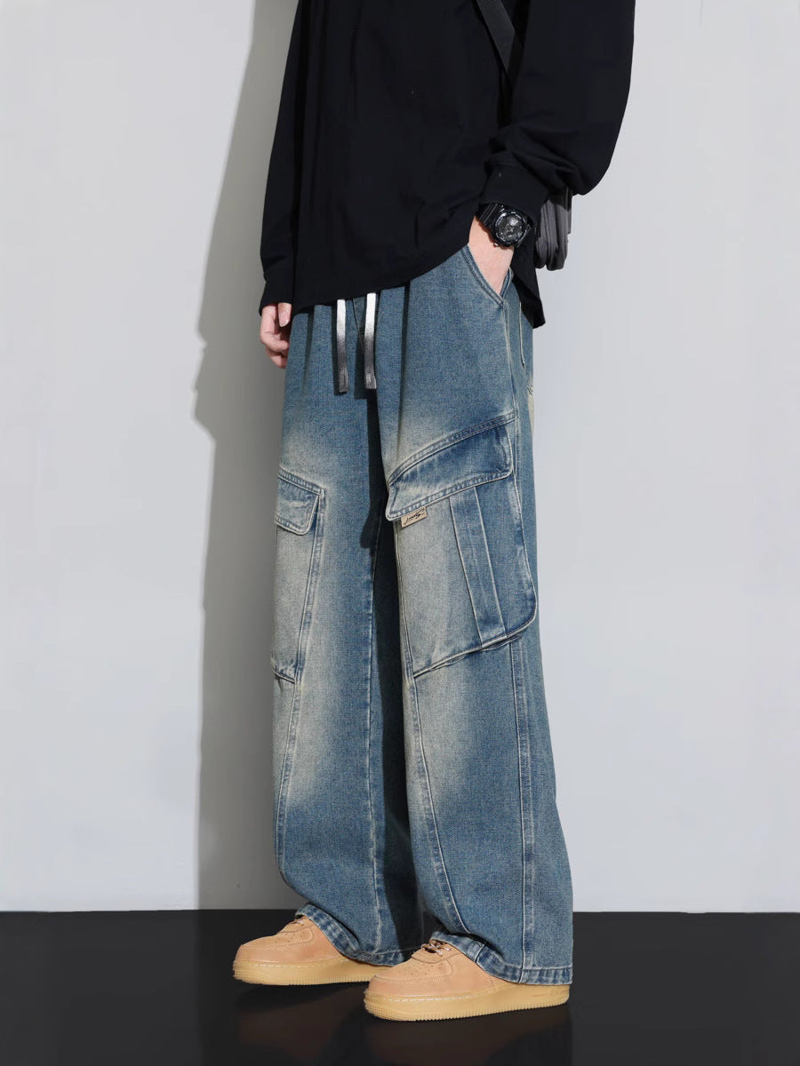 American Vintage Washed Straight Fit Multi-Pocket Jeans for Men