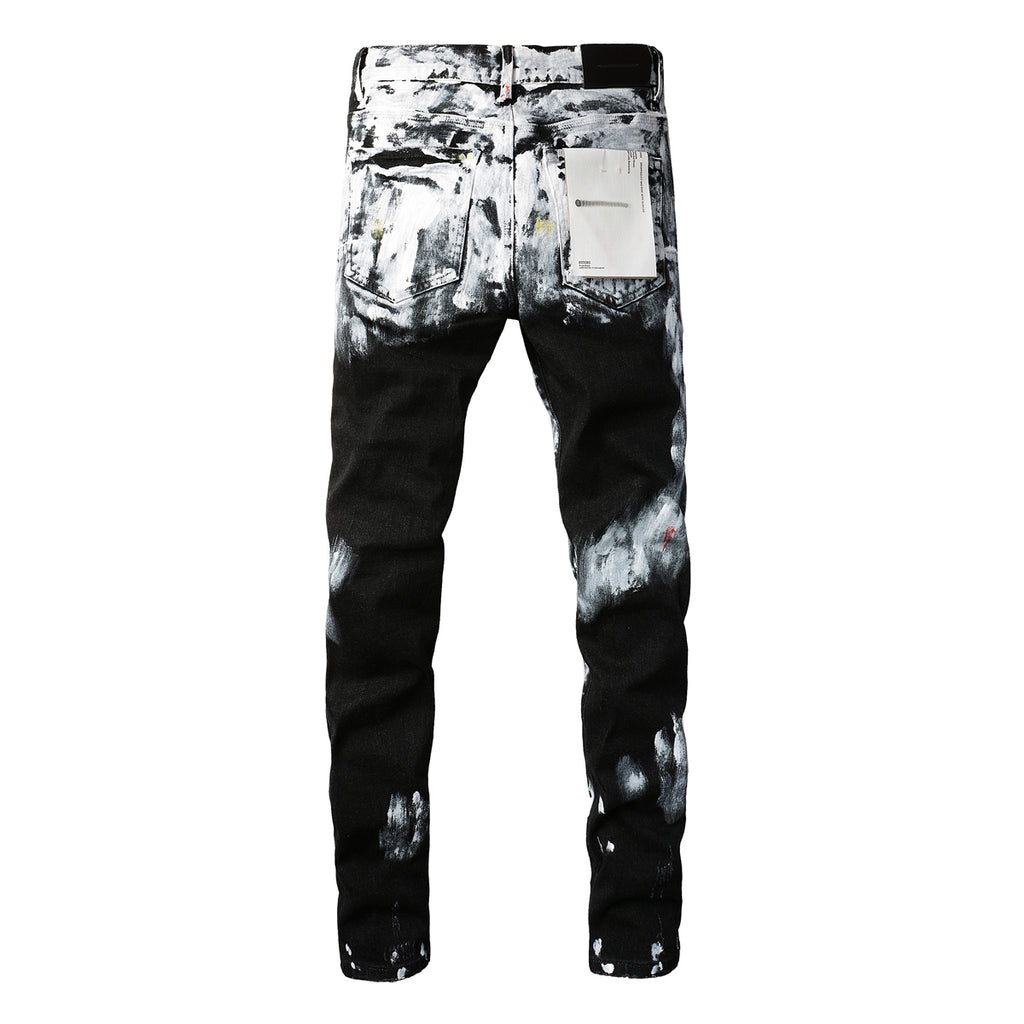 Purple Brand Hole-punched oil painting jeans