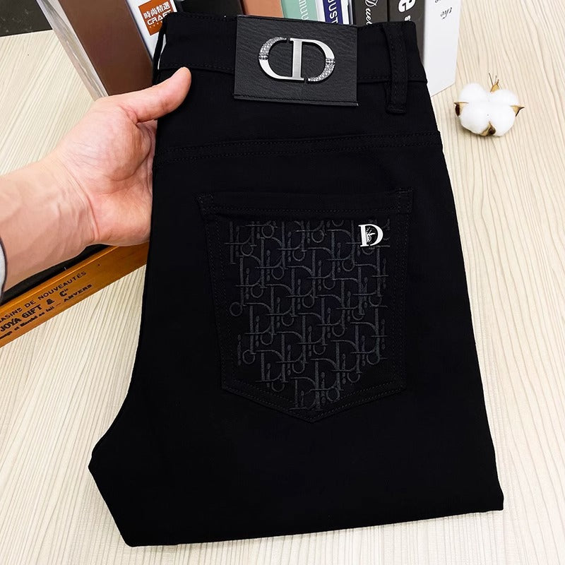 Men's Embroidered Slim-Fit Stretch Jeans