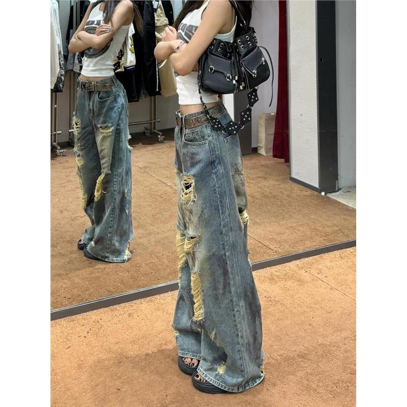 Ripped Dirty Dye High Waist Mop jeans