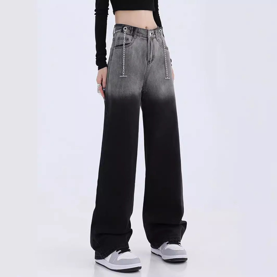 Gradually darkening black jeans for women