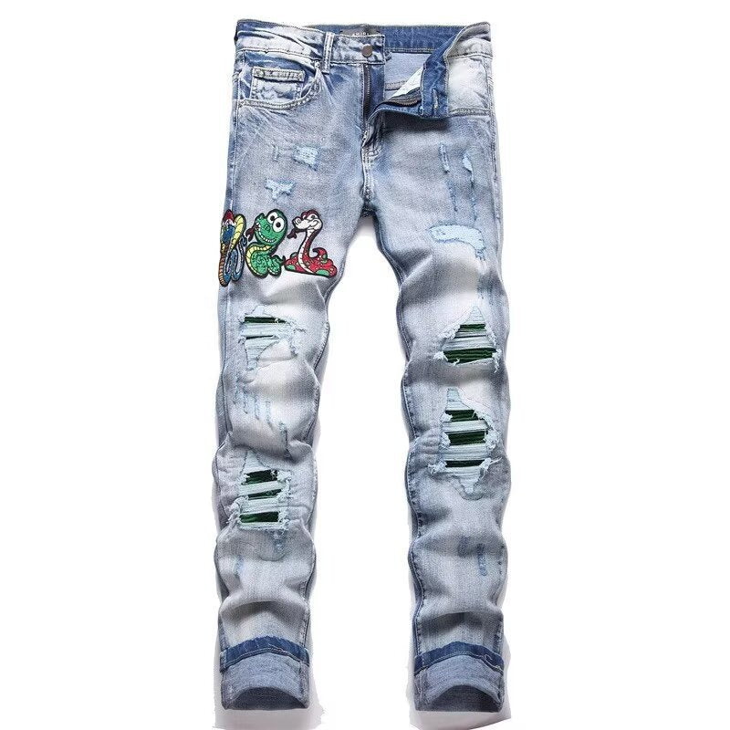 Amiri Slim Fit Embroidered Patch Denim Pants for Men