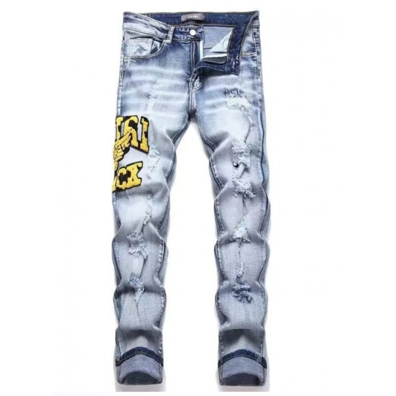 Amiri Straight-leg patchwork embroidered jeans