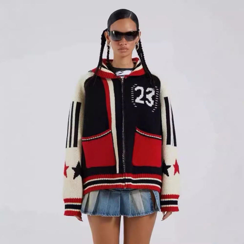 Sweater Cardigan five-pointed star jacquard for women