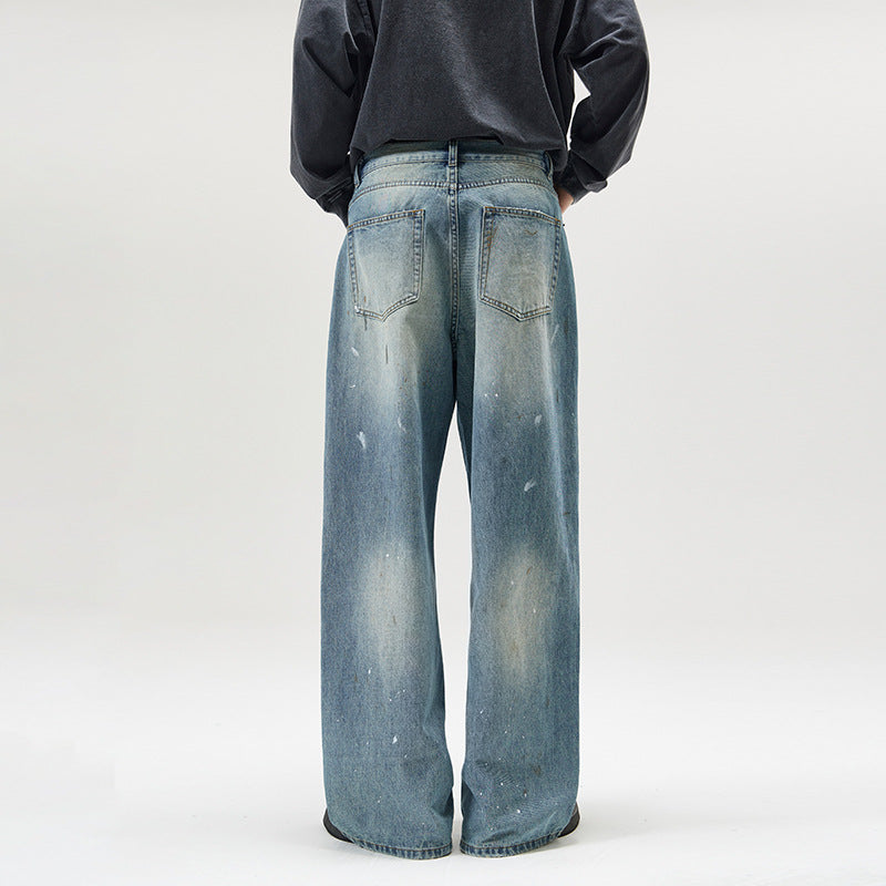 Wash wide-leg jeans with ink