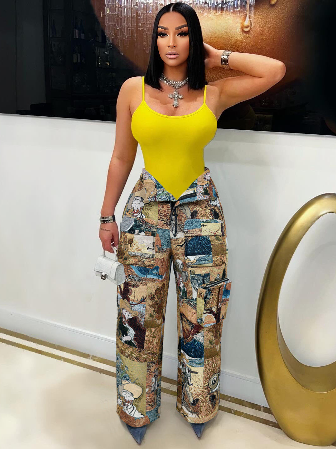 Trend Jacquard Vintage Multi-Pocket Crane Pants