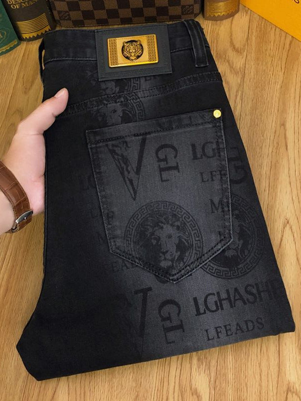 Men's Lion Print Slim-Fit Jeans
