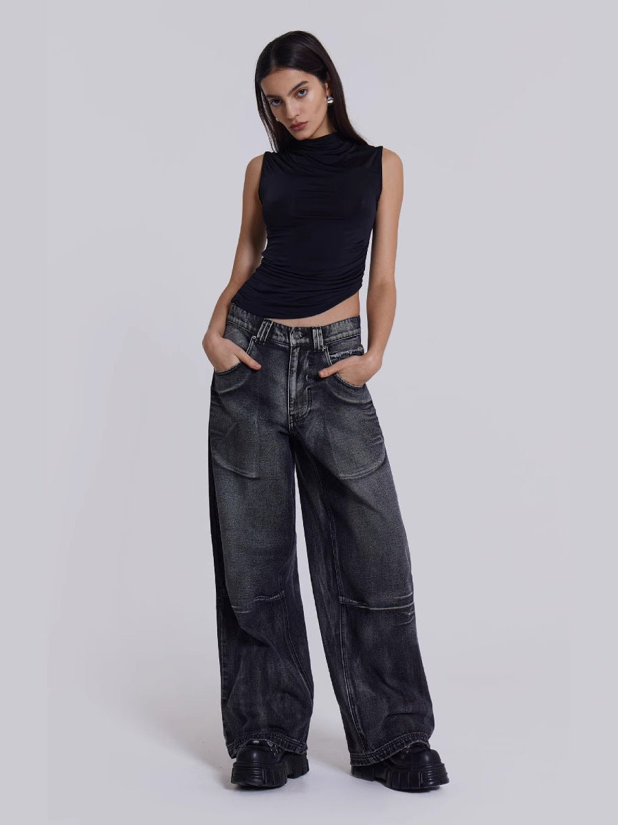 Distressed Wing print Loose wide-leg jeans