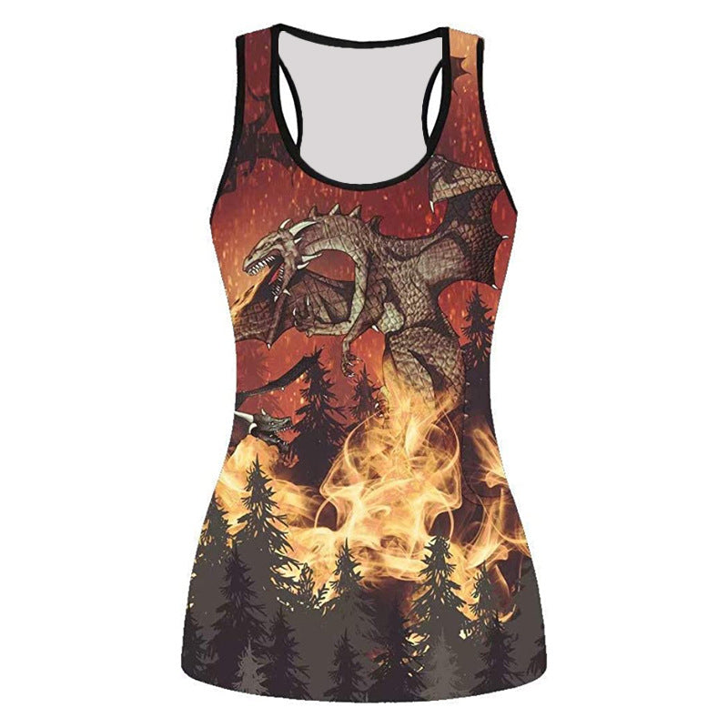 Women's Sleeveless 3D Printed Slim Fit T-Shirt