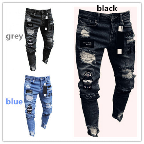 Men's Ripped Skinny Jeans with Zipper Details