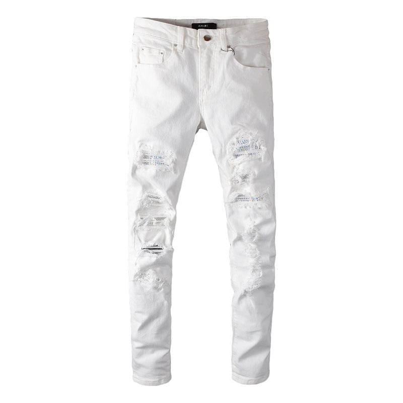 Amiri Ripped Diamond Embellishments jeans