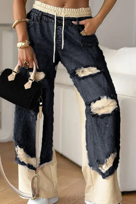 Ripped Laced-Up Street Jeans