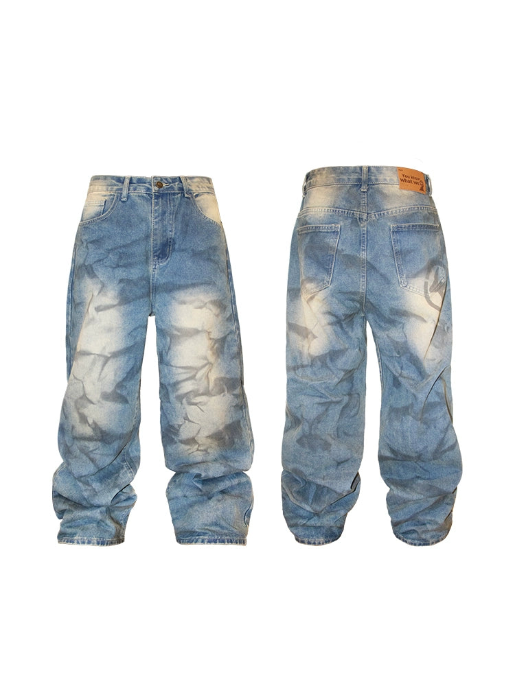 Baggy straight-Leg Washed Loose Jeans