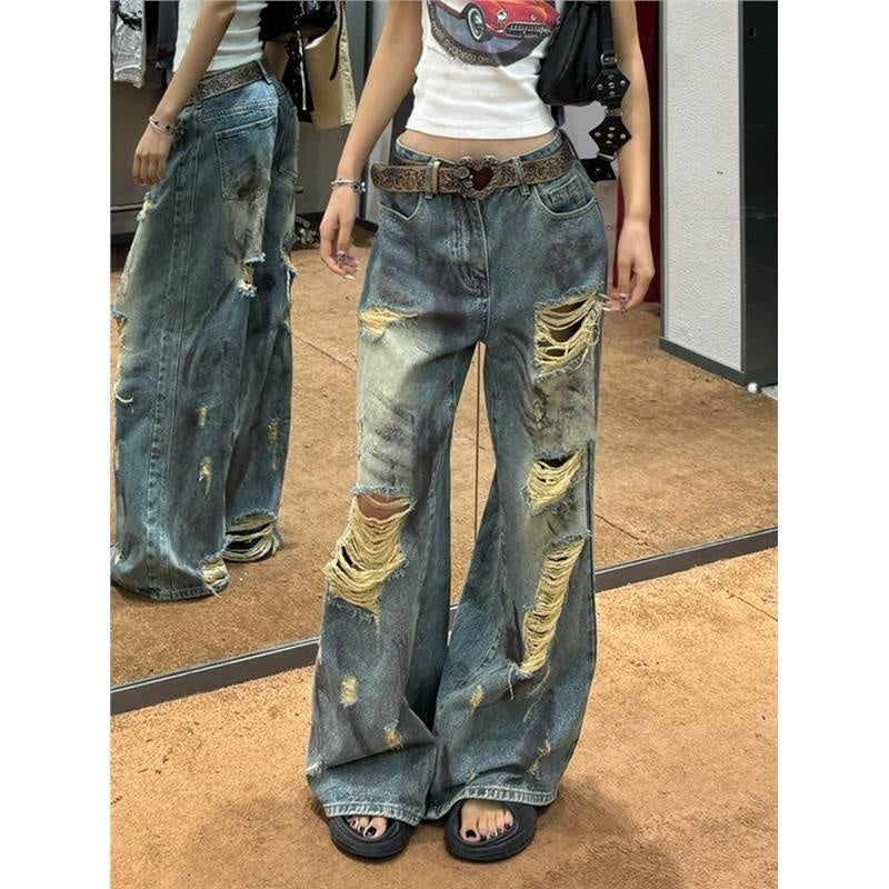 Ripped Dirty Dye High Waist Mop jeans