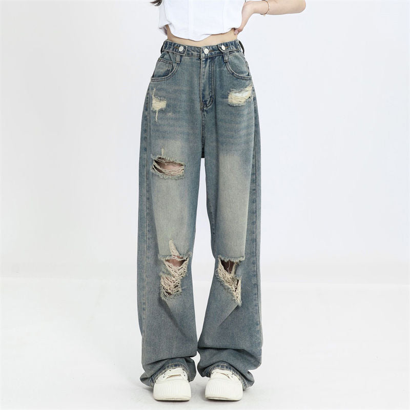 High-waisted Wide-Leg Ripped Jeans