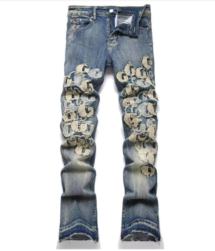 Slim Fit Embroidered Denim Jeans for Men
