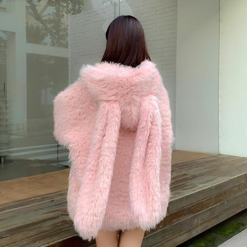 Cute Rabbit Ears Hooded Sweater Women's Winter Loose Cardigan