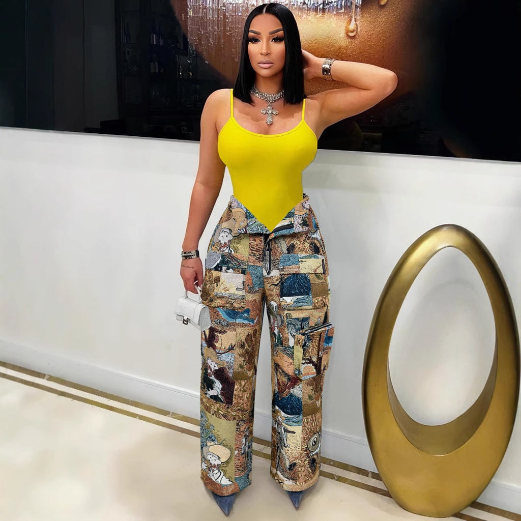 Trend Jacquard Vintage Multi-Pocket Crane Pants