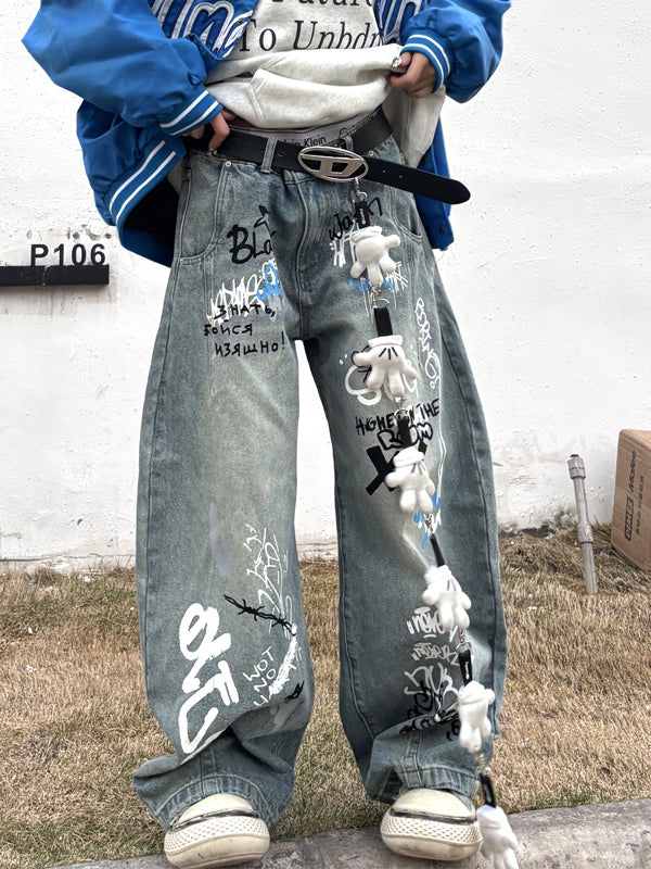 Doodle-style wide-leg jeans