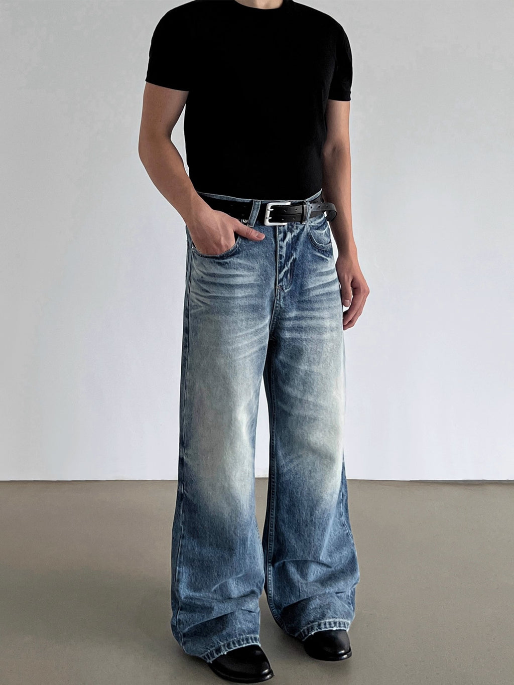 American-Style Washed Denim Jeans for Men
