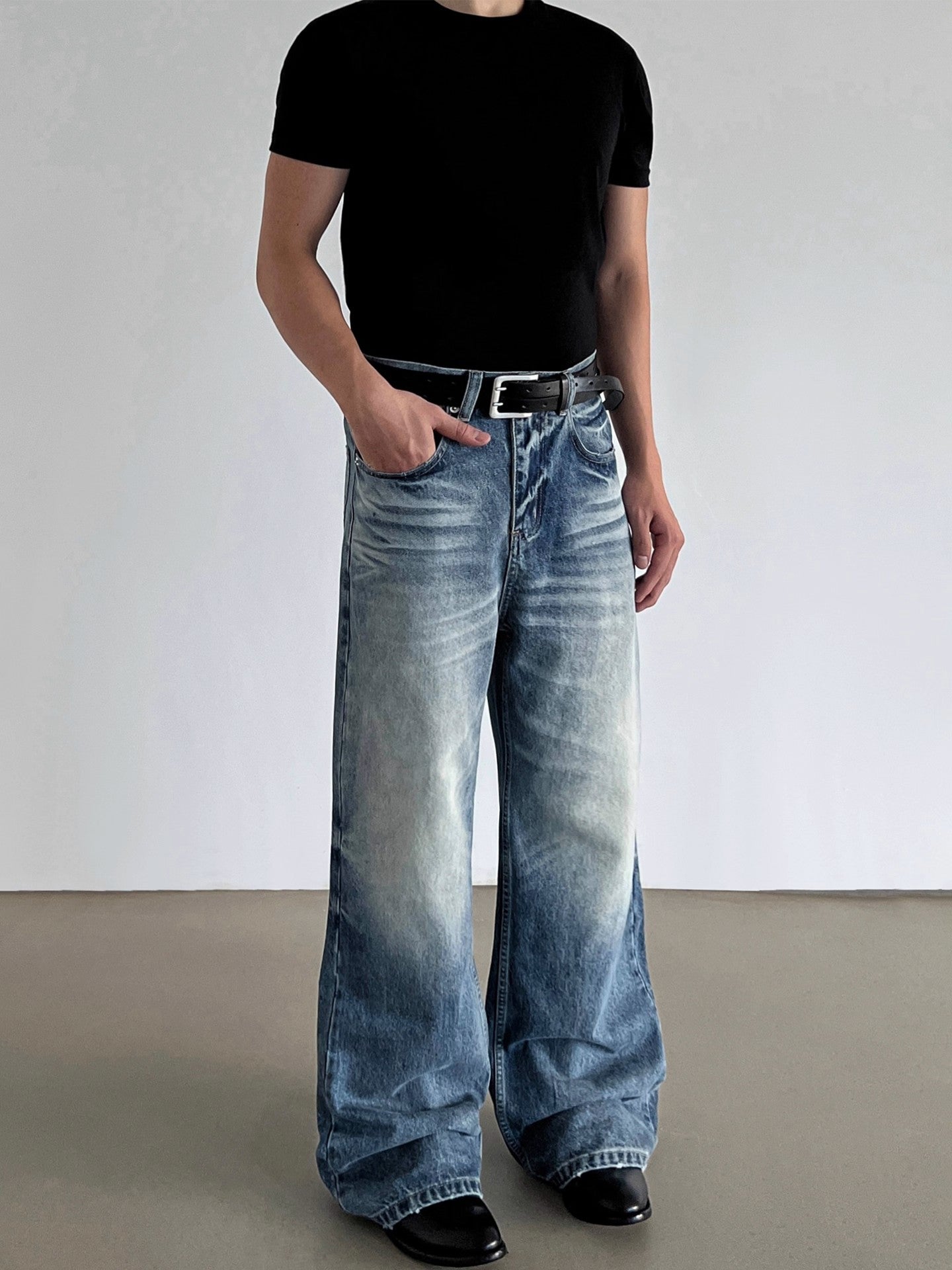 American-Style Washed Denim Jeans for Men