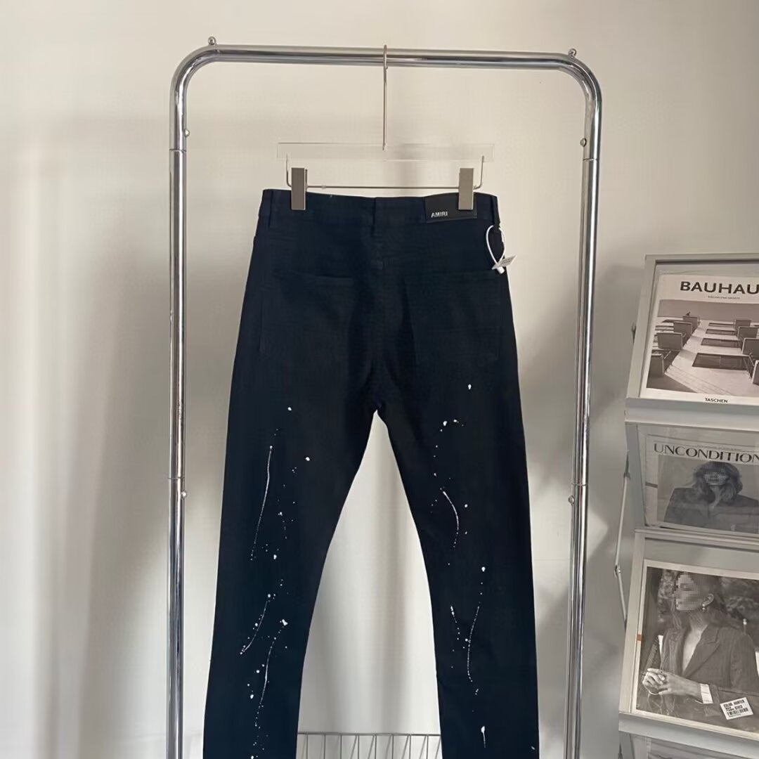 Blue Diamond Splash Ink Ripped Jeans