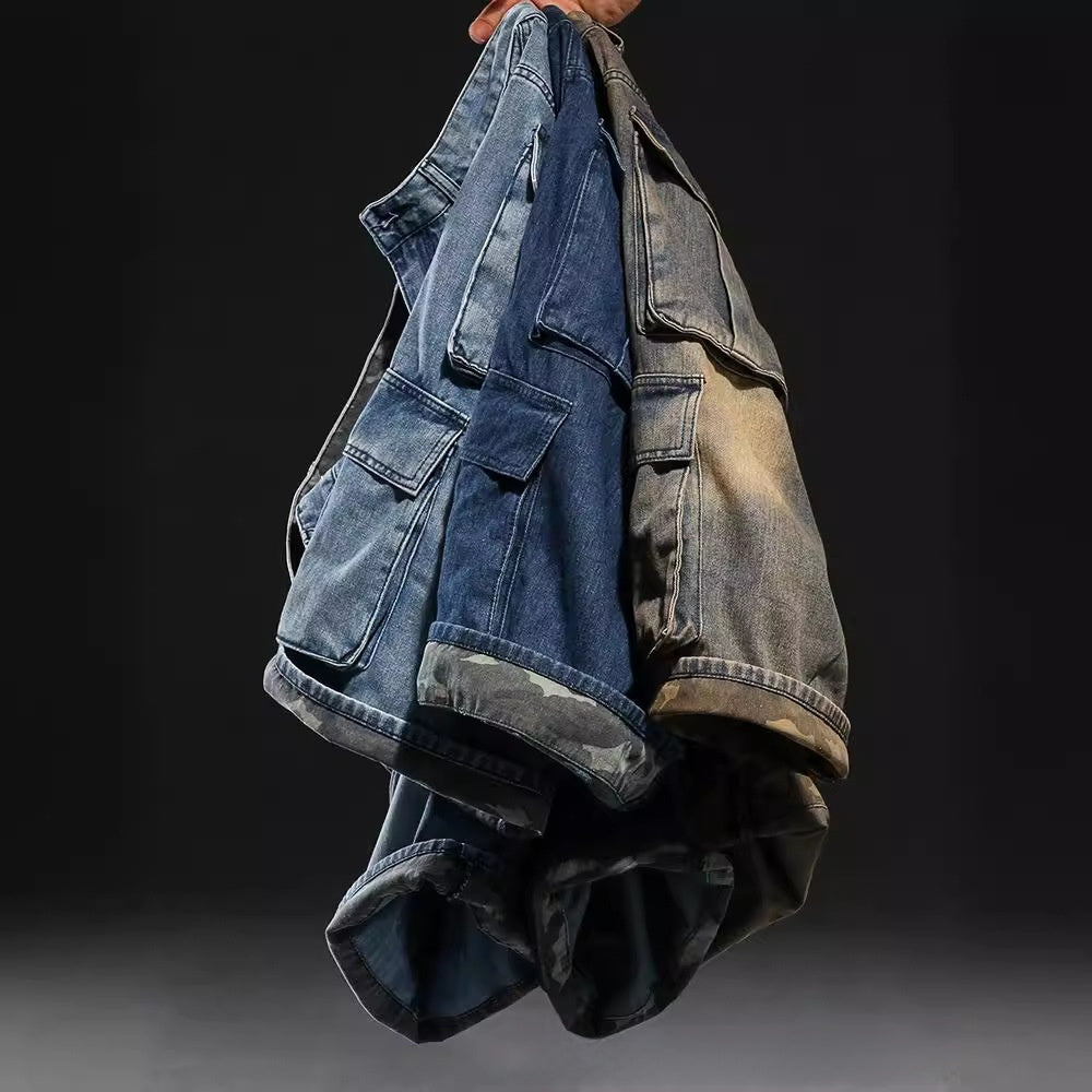 Men's Workwear Multi-Pocket Denim Shorts Loose Fit