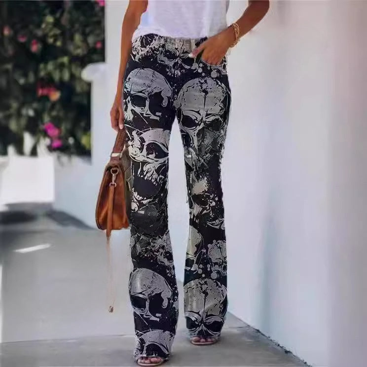 Women's Printed Casual Pants with Flared Design
