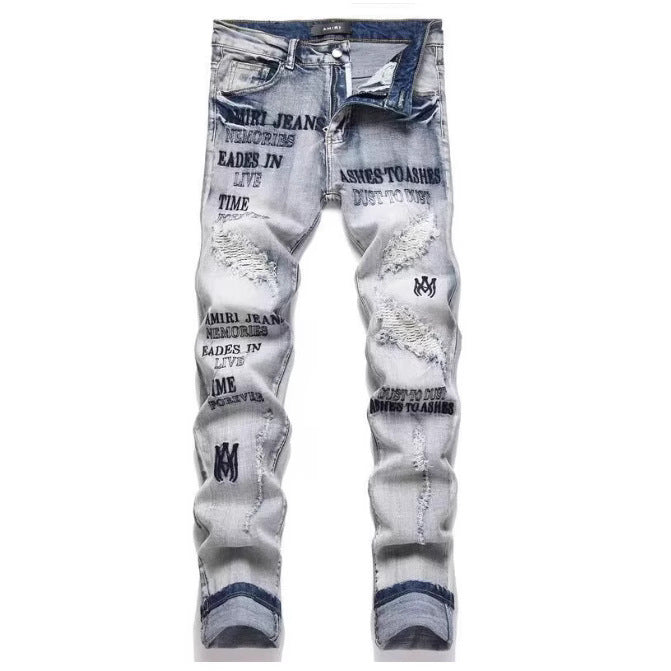 Amiri Slim Fit Embroidered Patch Denim Pants for Men