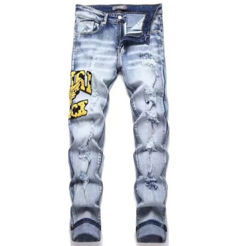 Amiri Straight-leg patchwork embroidered jeans
