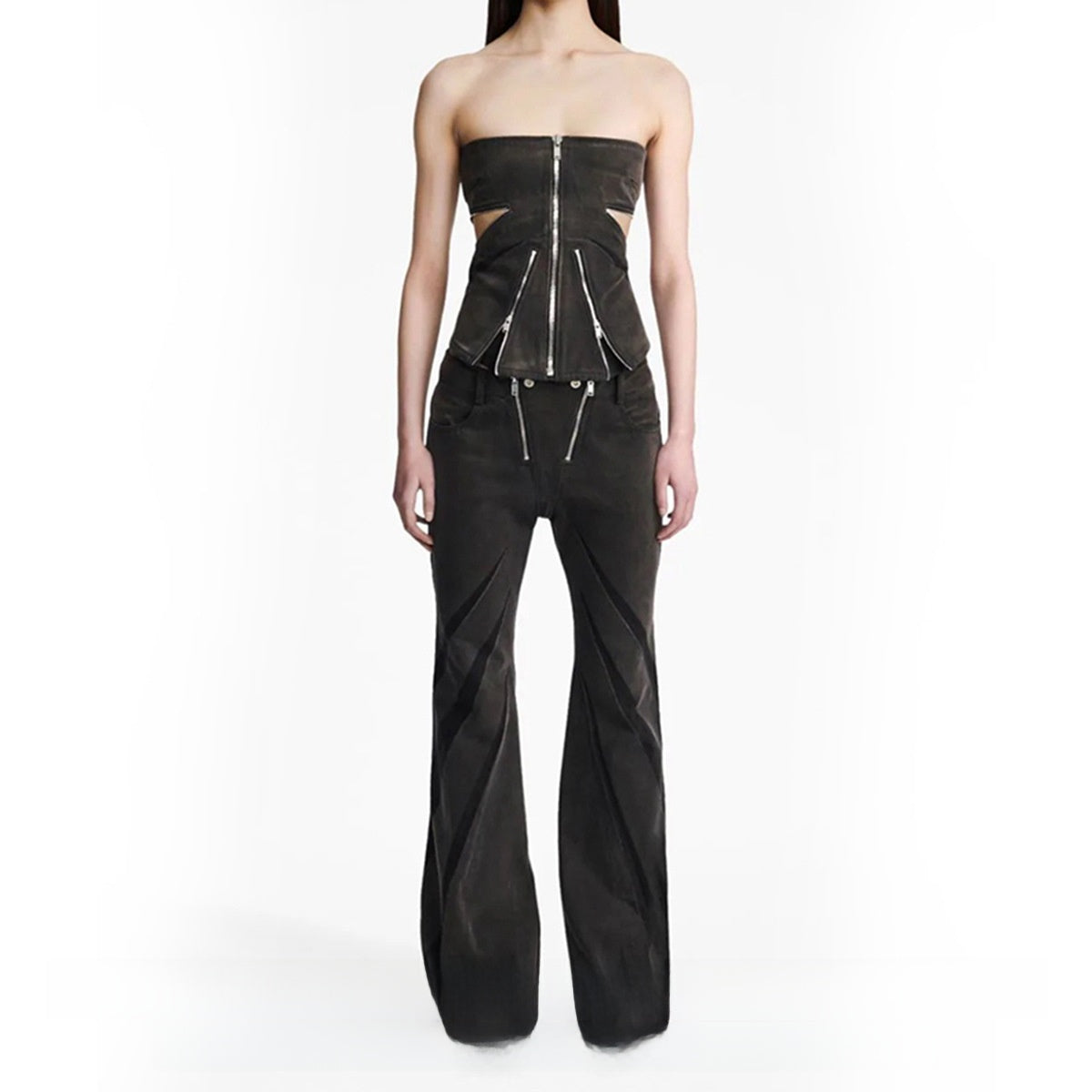 Stitching Tube Top Stretch Washed Jeans