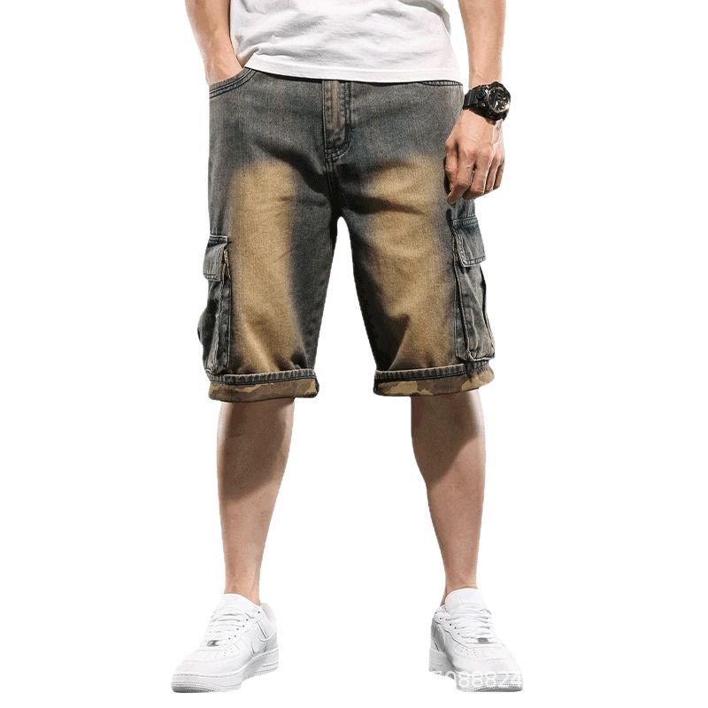 Men's Workwear Multi-Pocket Denim Shorts Loose Fit