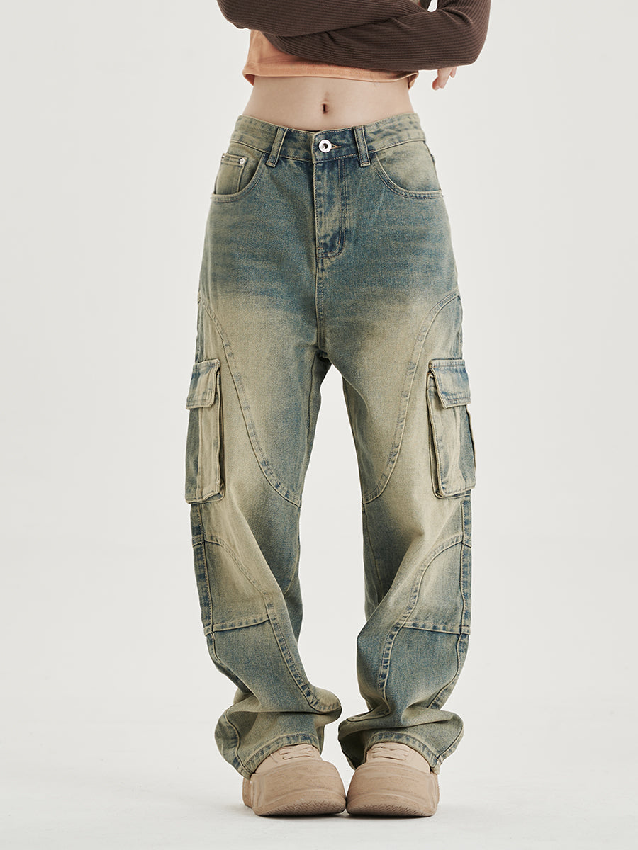 Straight-cut distressed jeans