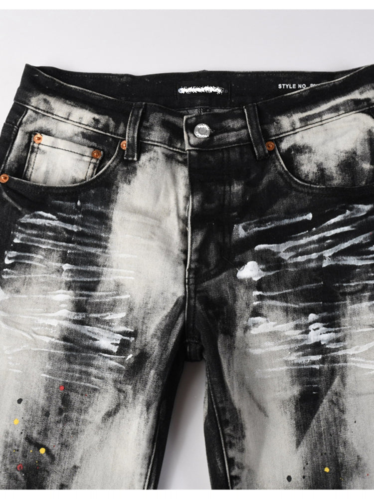 Casual Splashed-Dye Denim Pants