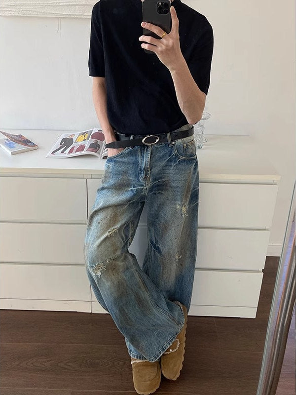 Wasteland style dirty washed effect jeans
