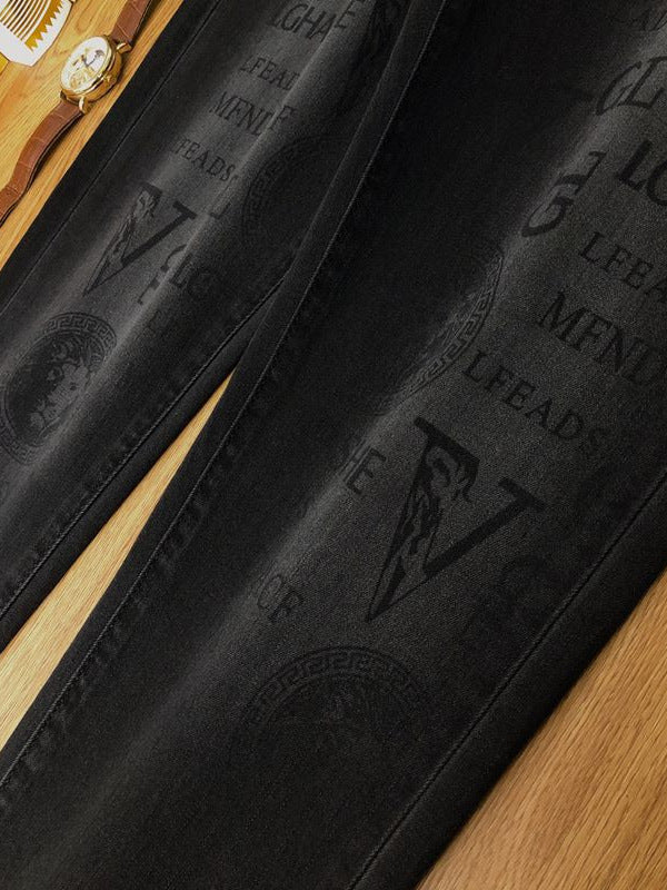 Men's Lion Print Slim-Fit Jeans