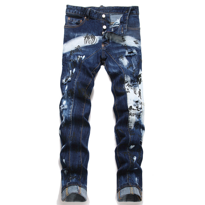 Punk Ripped Patchwork Slim Stretch Jeans