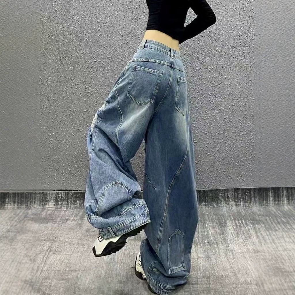 Retro Ripped High-Waist Jeans