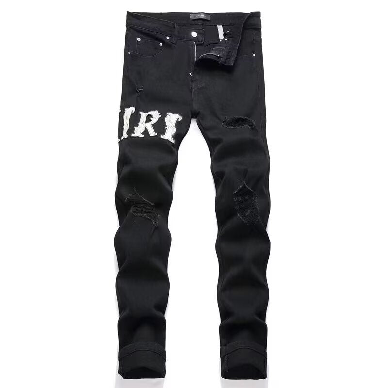 Slim Fit Embroidered Denim Jeans for Men