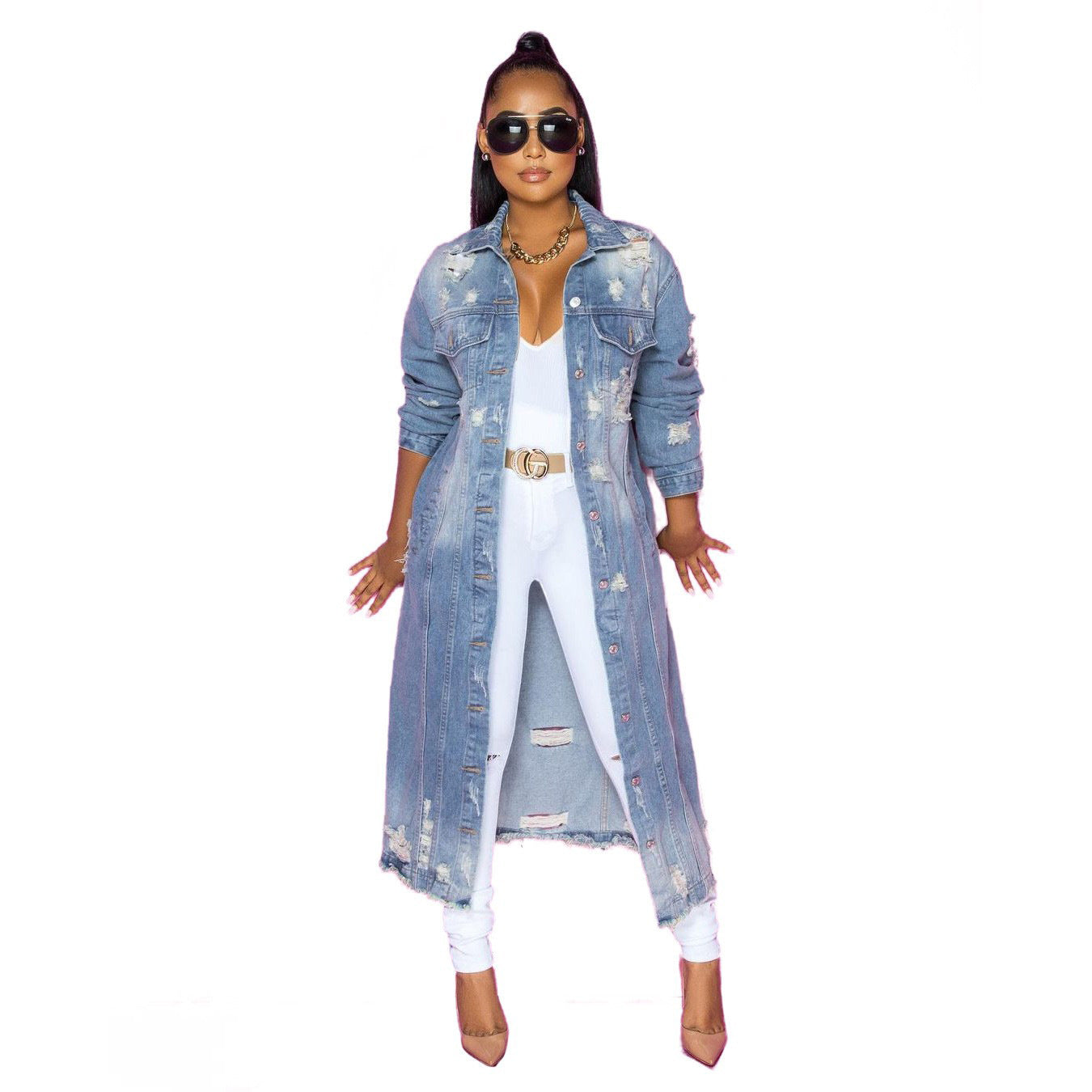 Women's Loose Fit Long Sleeve Denim Jacket